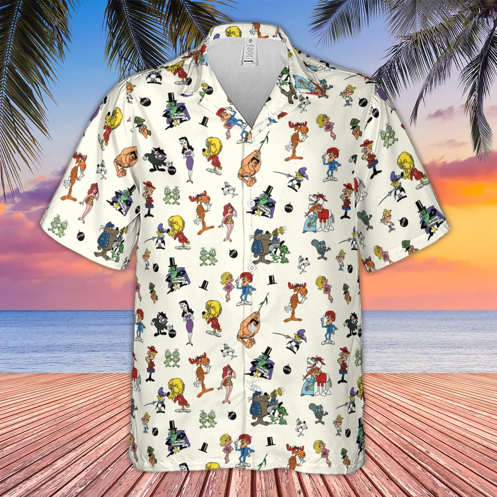 The Adventures of Rocky and Bullwinkle and Friends Characters Pattern Hawaiian Shirt - 2