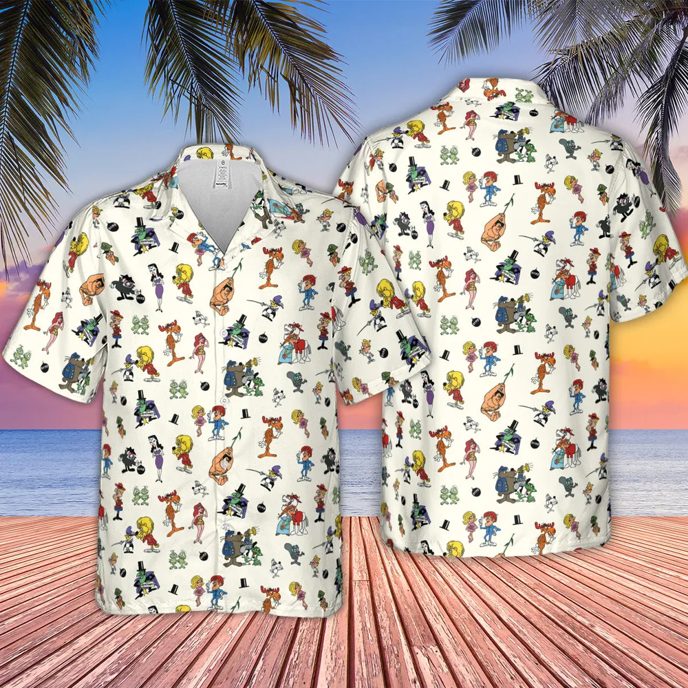 The Adventures of Rocky and Bullwinkle and Friends Characters Pattern Hawaiian Shirt - 4