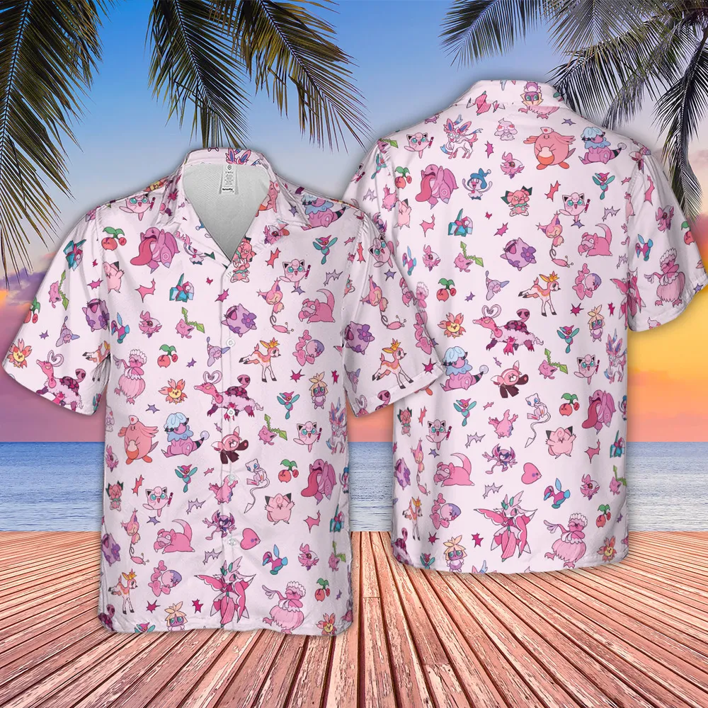 Team Pink Pokemon Pattern Hawaiian Shirt - 2