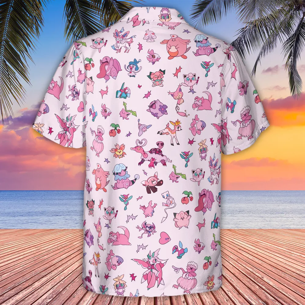 Team Pink Pokemon Pattern Hawaiian Shirt - 3
