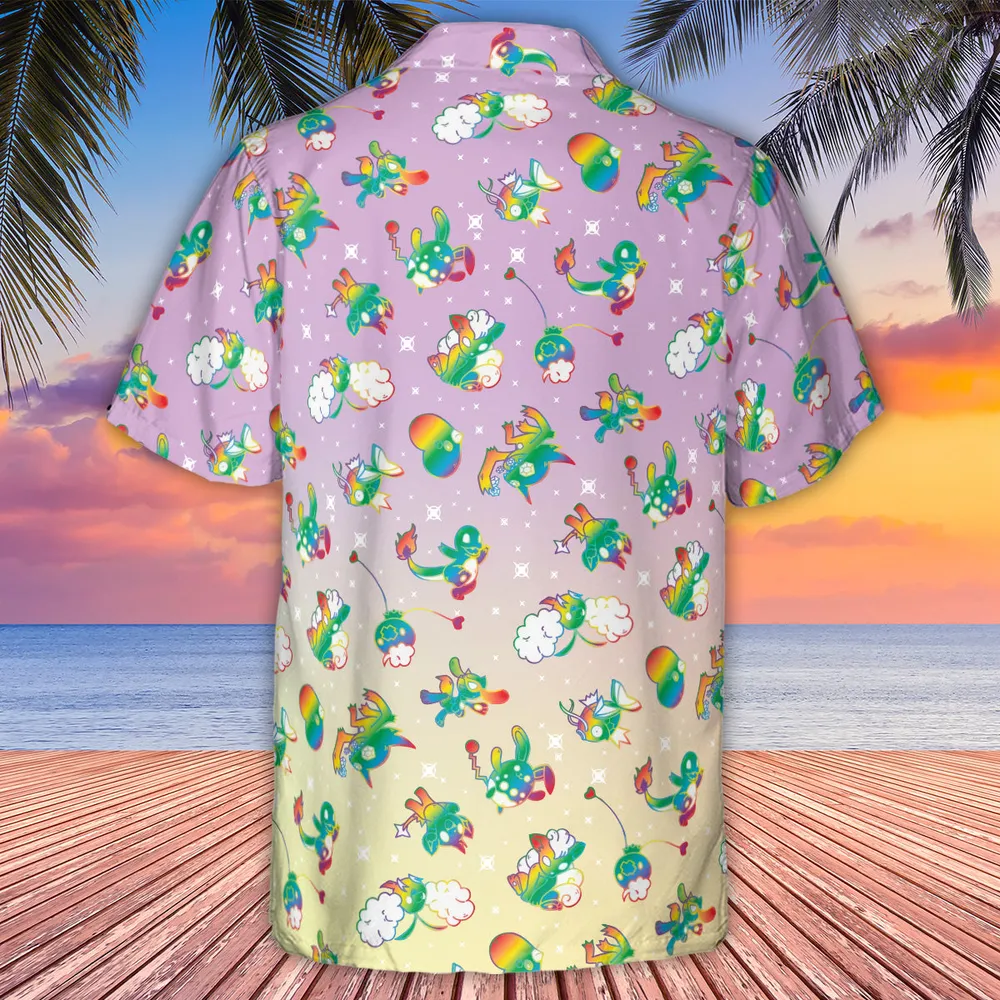 Rainbow Pokemon Pattern Hawaiian Shirt - 3