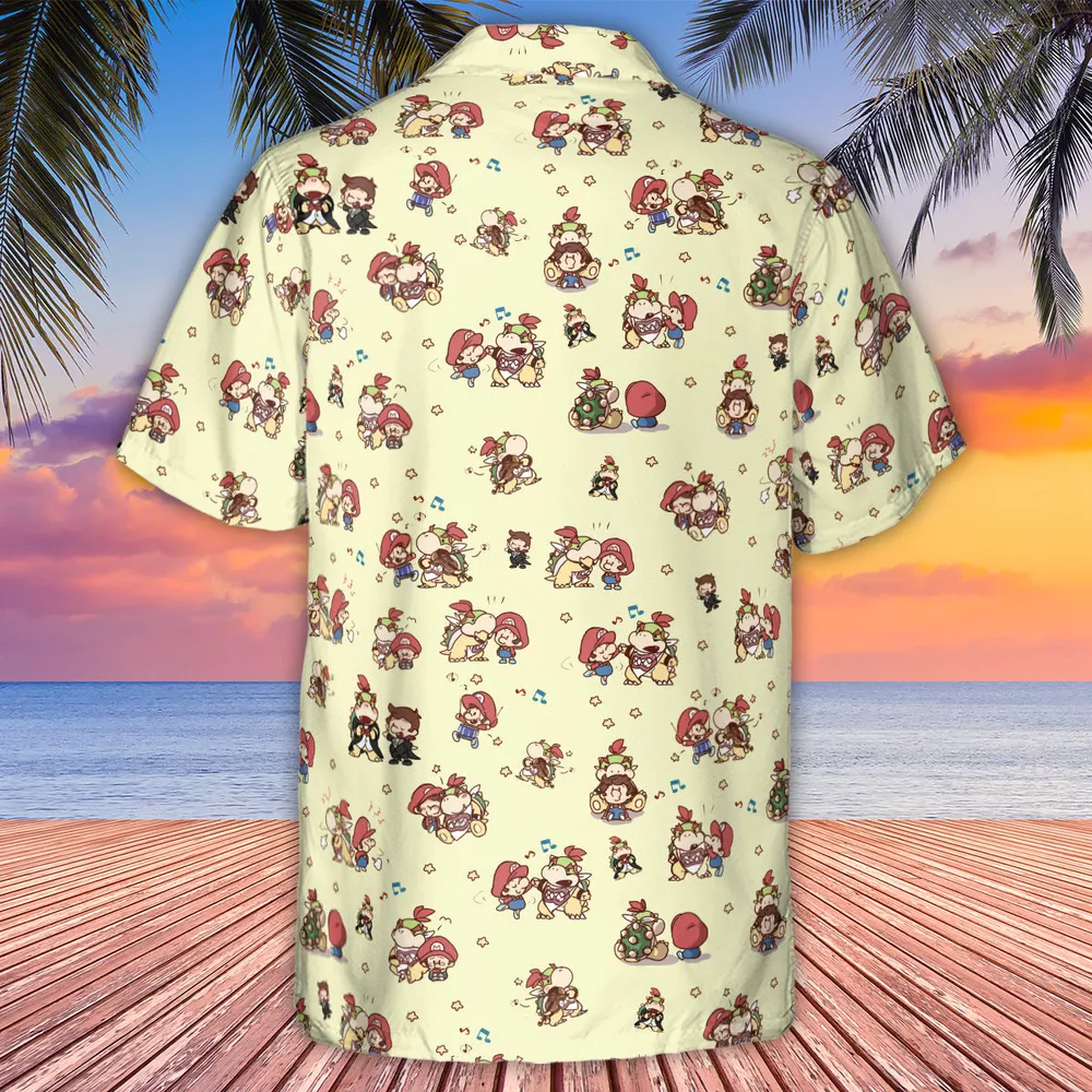 So Cute Bowser and Mario Pattern Hawaiian Shirt - 3