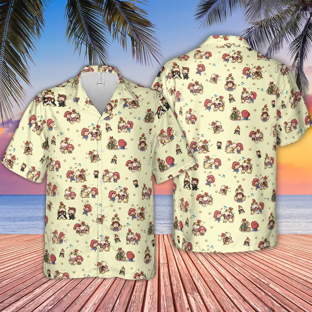 So Cute Bowser and Mario Pattern Hawaiian Shirt - 4
