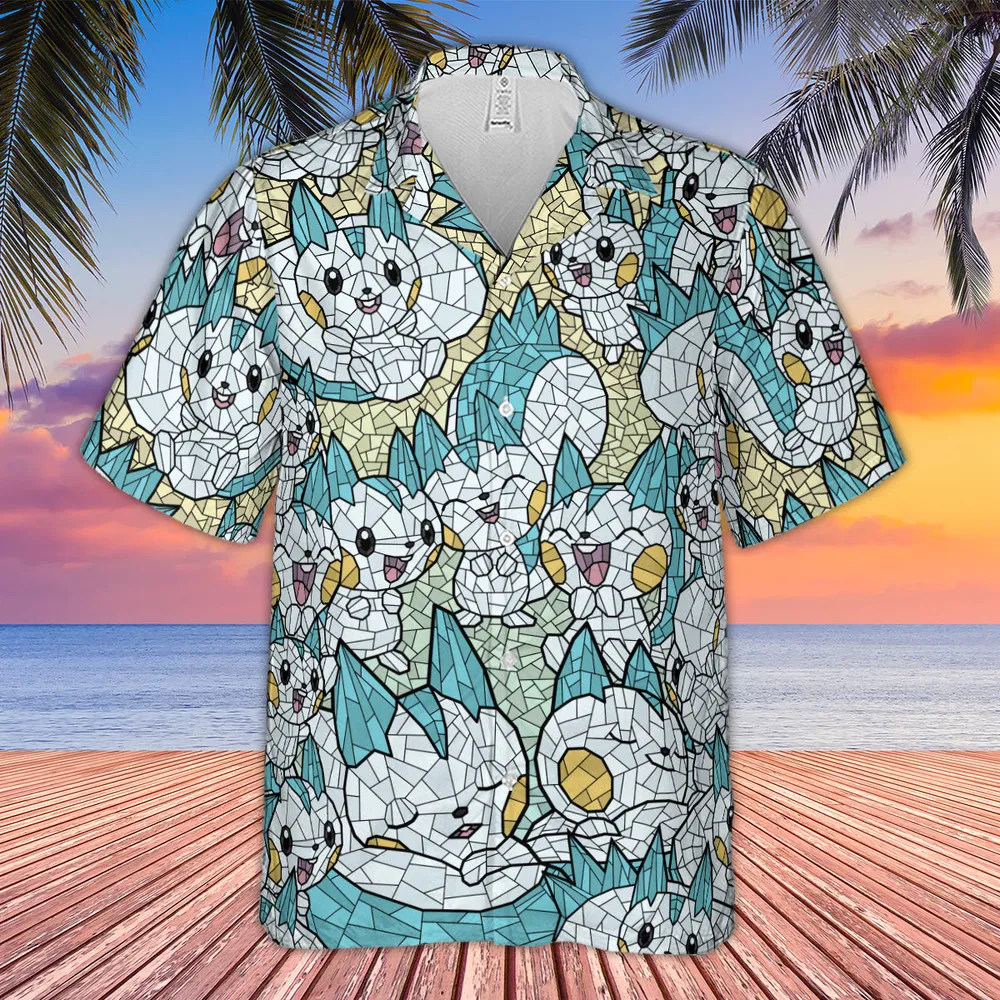Pachirisu Stained Glass Pokemon Hawaiian Shirt - 4