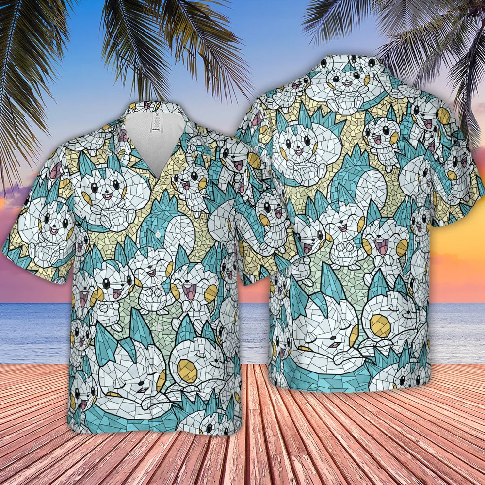 Pachirisu Stained Glass Pokemon Hawaiian Shirt - 2