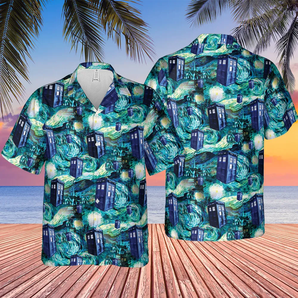 Tardis Starry Night Doctor Who Hawaiian Shirt - 2