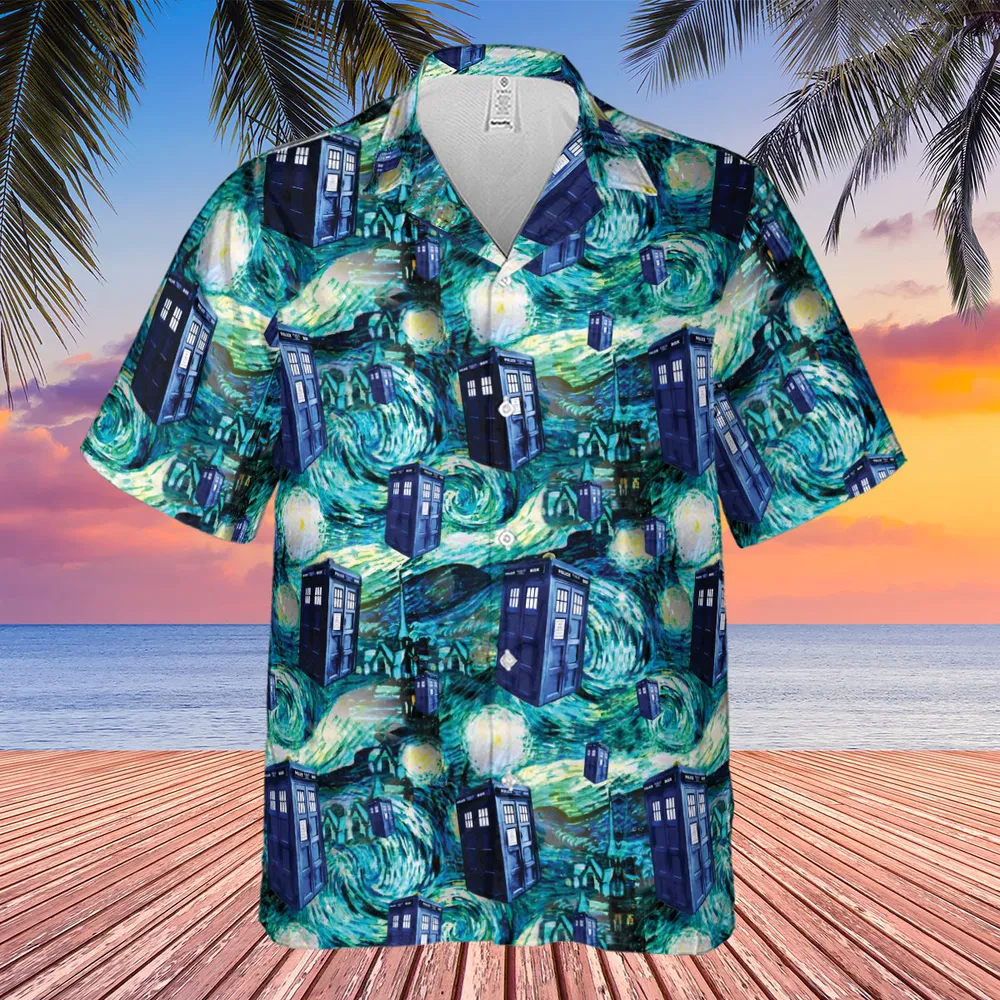 Tardis Starry Night Doctor Who Hawaiian Shirt - 4