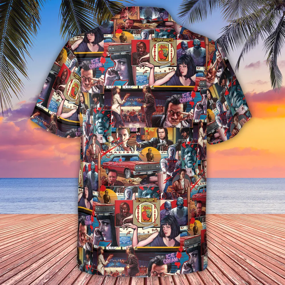 Retro Scenes Mia Wallace Vincent Vega Jules Winnfields Pulp Fiction Hawaiian Shirt - 3