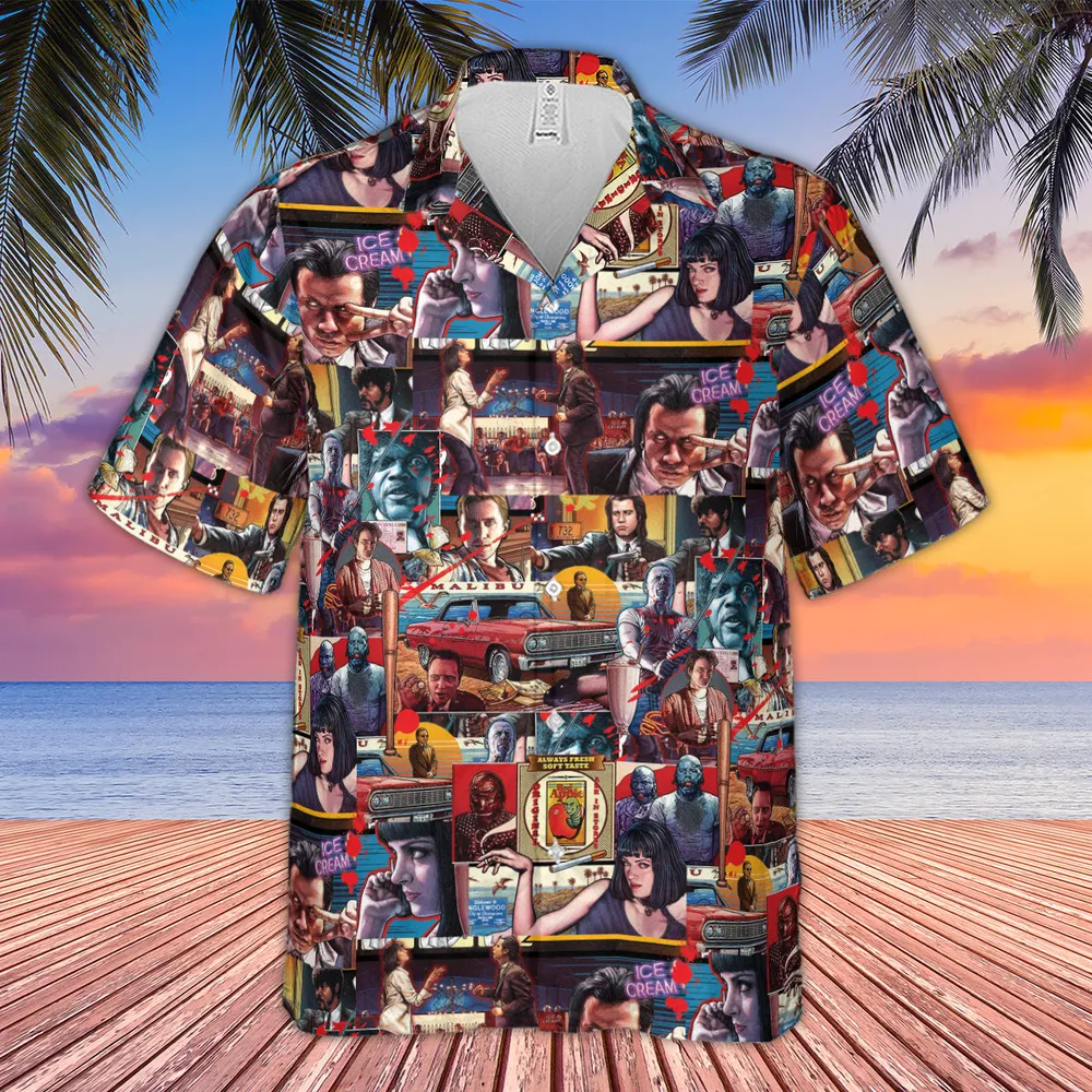 Retro Scenes Mia Wallace Vincent Vega Jules Winnfields Pulp Fiction Hawaiian Shirt - 4