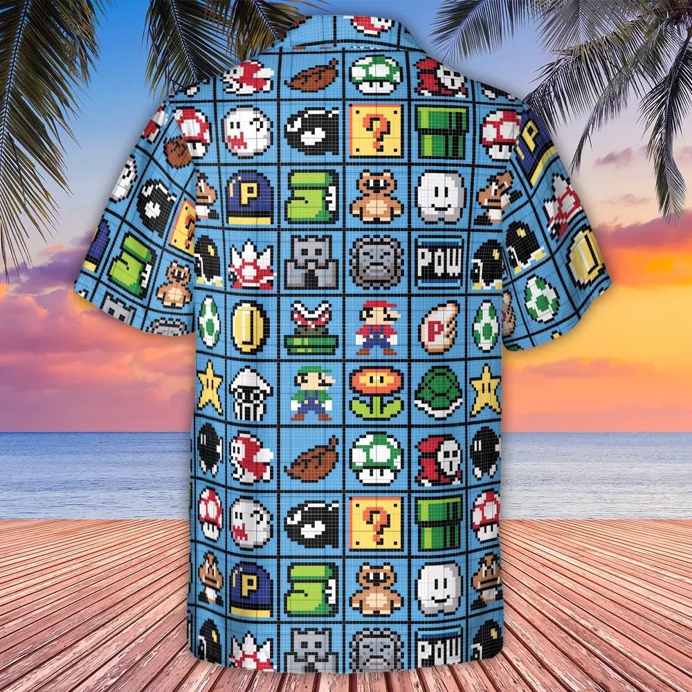 Mario Pixel Super Mario Pattern Hawaiian Shirt - 3