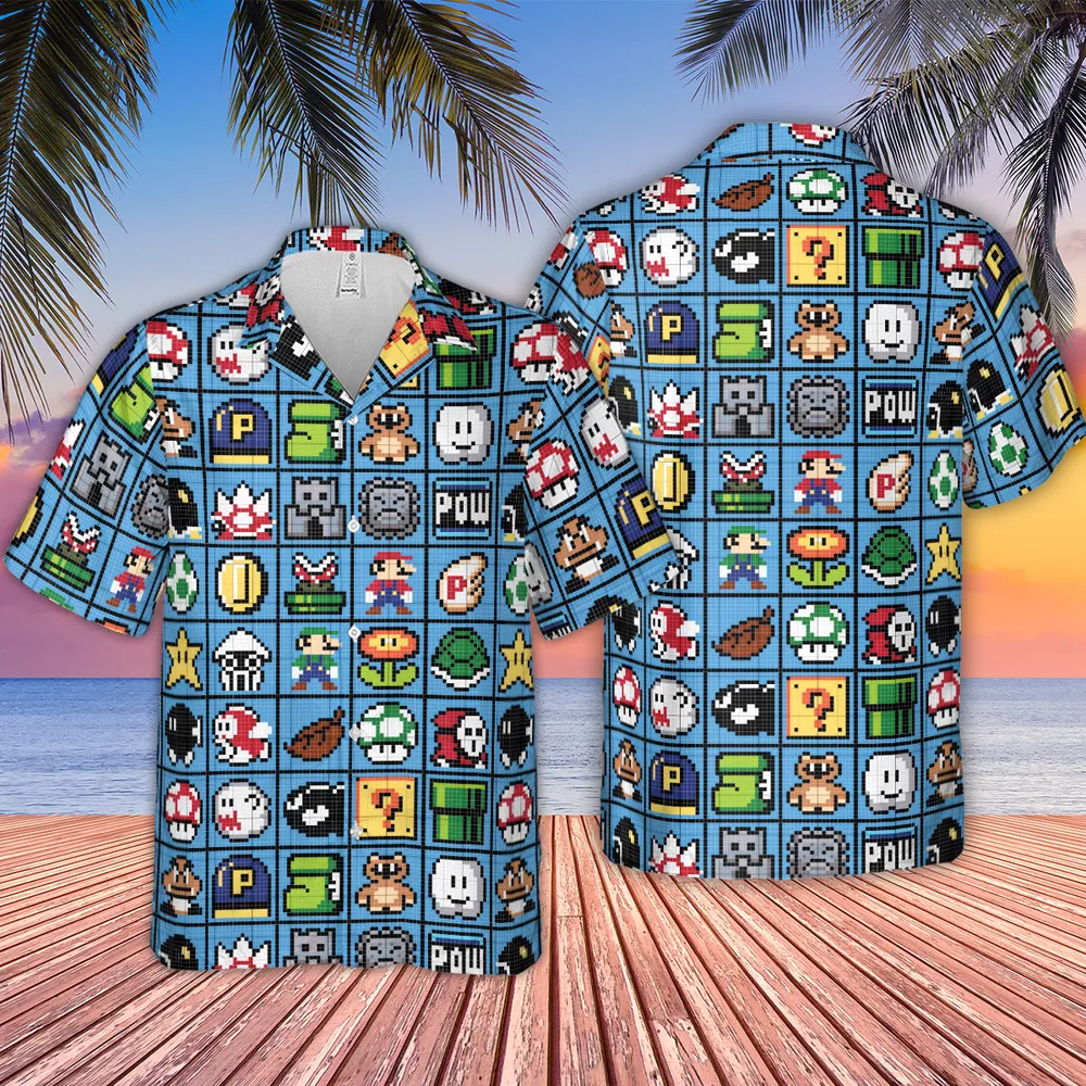 Mario Pixel Super Mario Pattern Hawaiian Shirt - 2