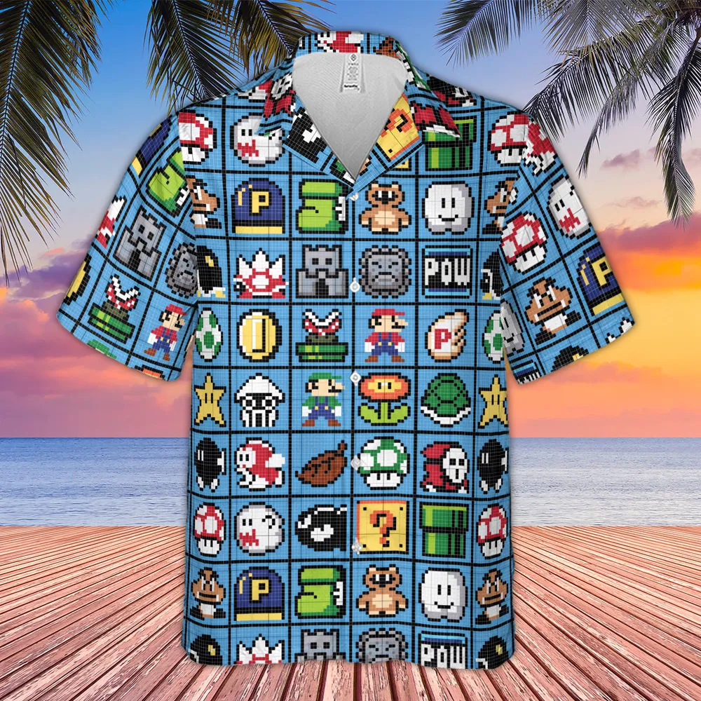 Mario Pixel Super Mario Pattern Hawaiian Shirt - 4