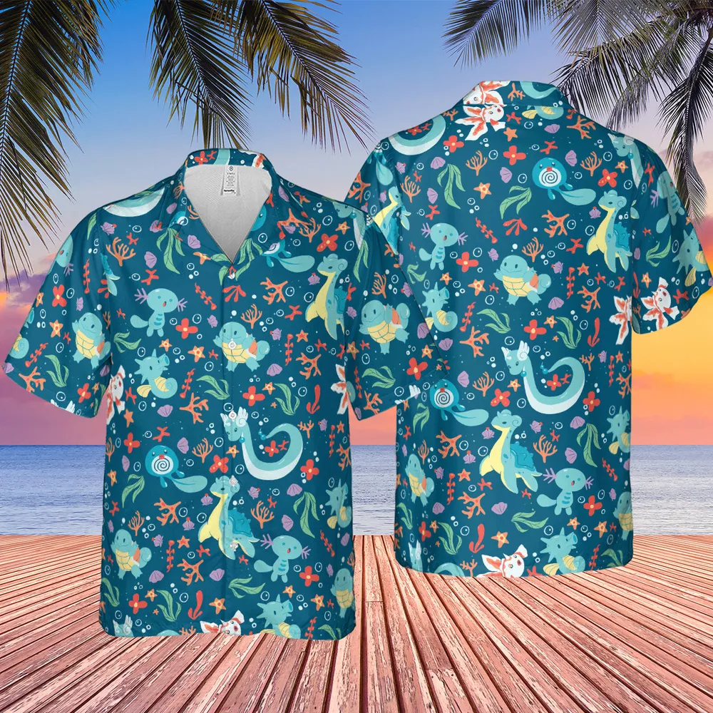 Water Pokemon Pattern Hawaiian Shirt - 4