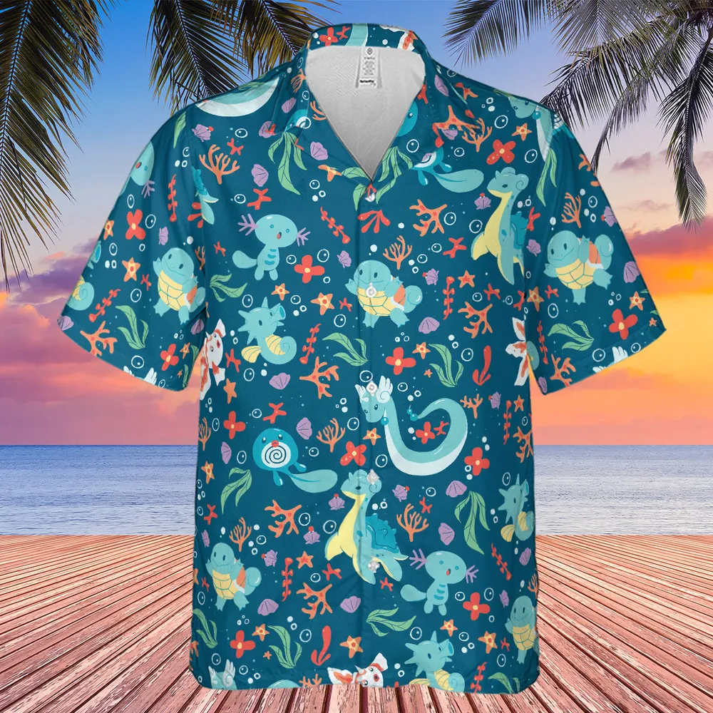 Water Pokemon Pattern Hawaiian Shirt - 3