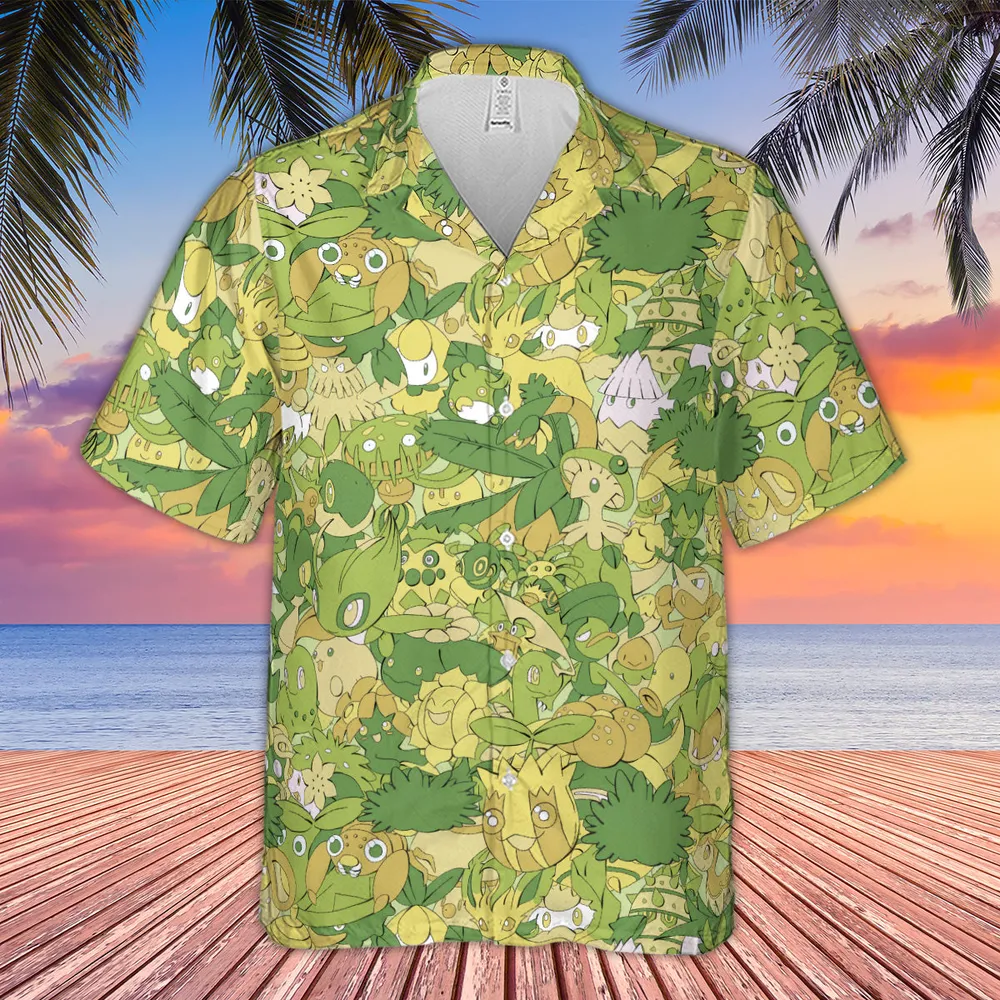 Grass Pokemon Pattern Hawaiian Shirt - 3