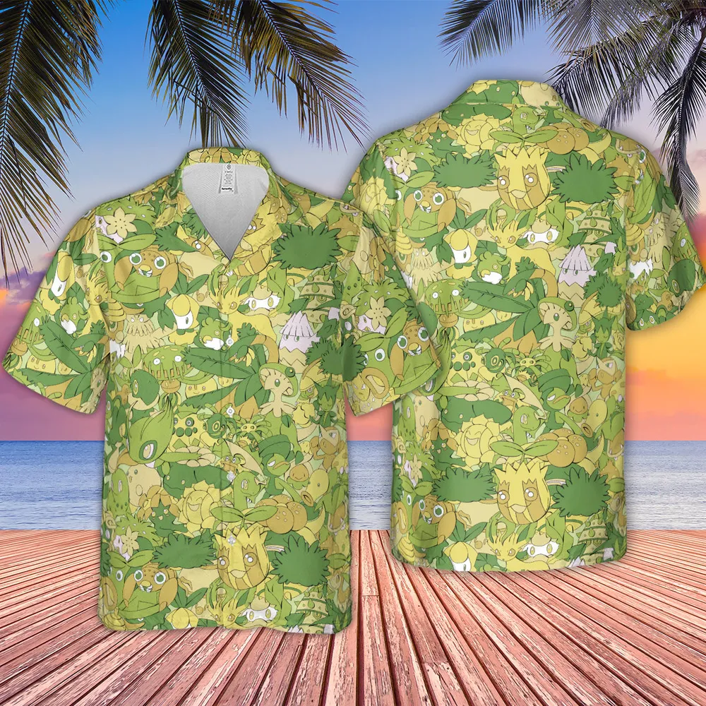 Grass Pokemon Pattern Hawaiian Shirt - 4