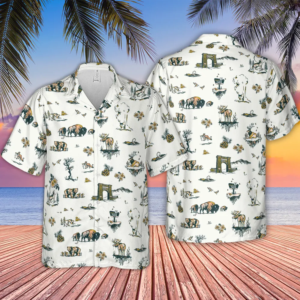 Yellowstone National Park Pattern Hawaiian Shirt - 2