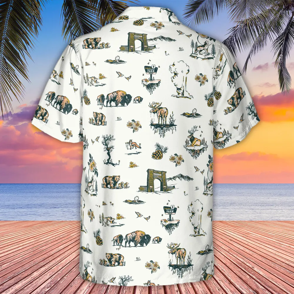 Yellowstone National Park Pattern Hawaiian Shirt - 3