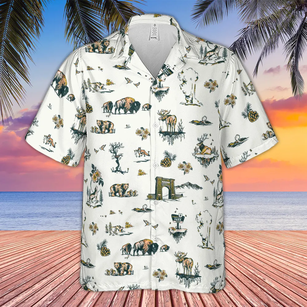 Yellowstone National Park Pattern Hawaiian Shirt - 4