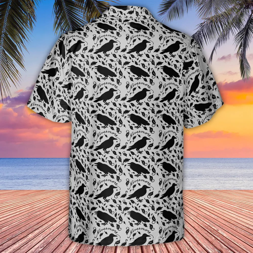 Nevermore The Raven Edgar Allan Poe Pattern Hawaiian Shirt - 3