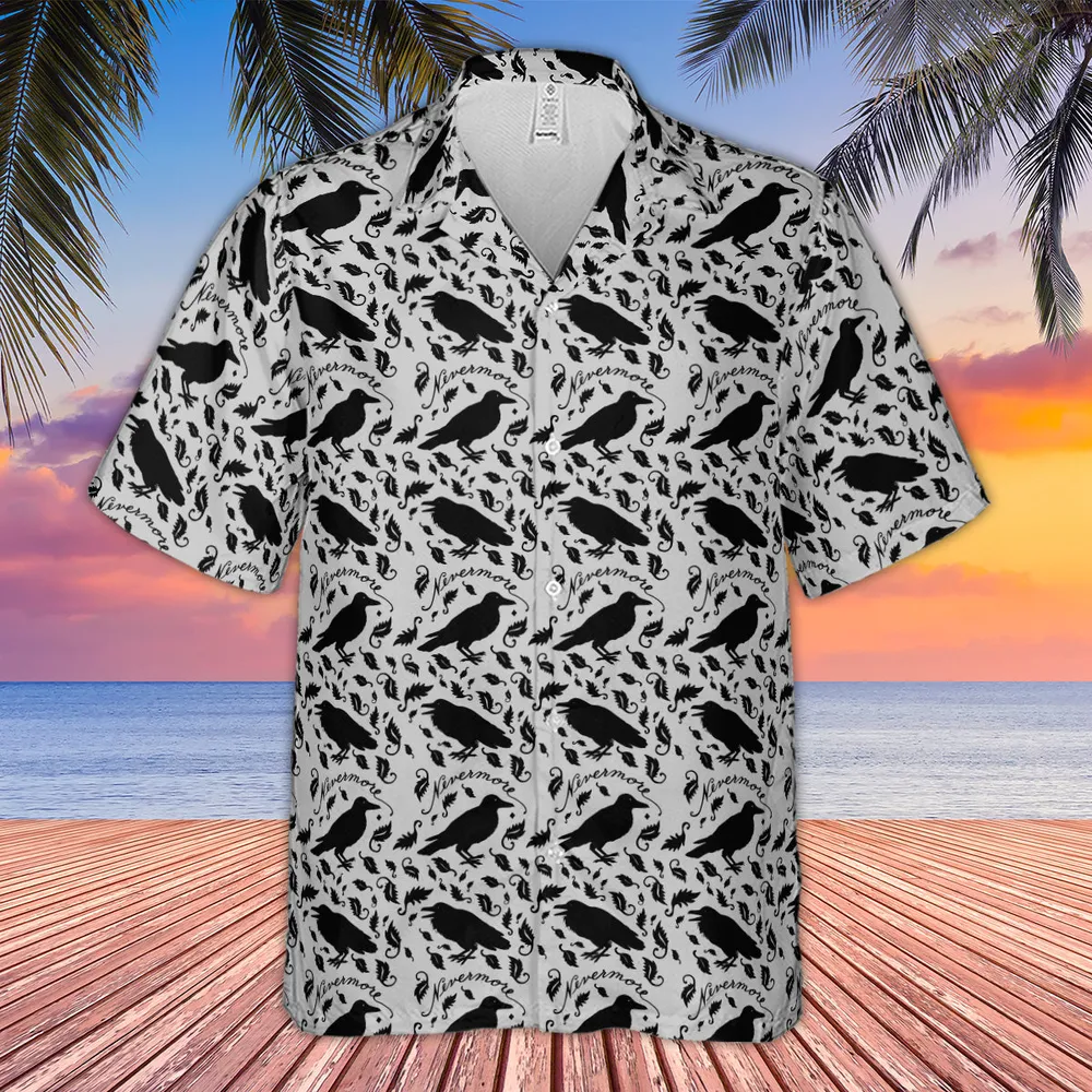 Nevermore The Raven Edgar Allan Poe Pattern Hawaiian Shirt - 4
