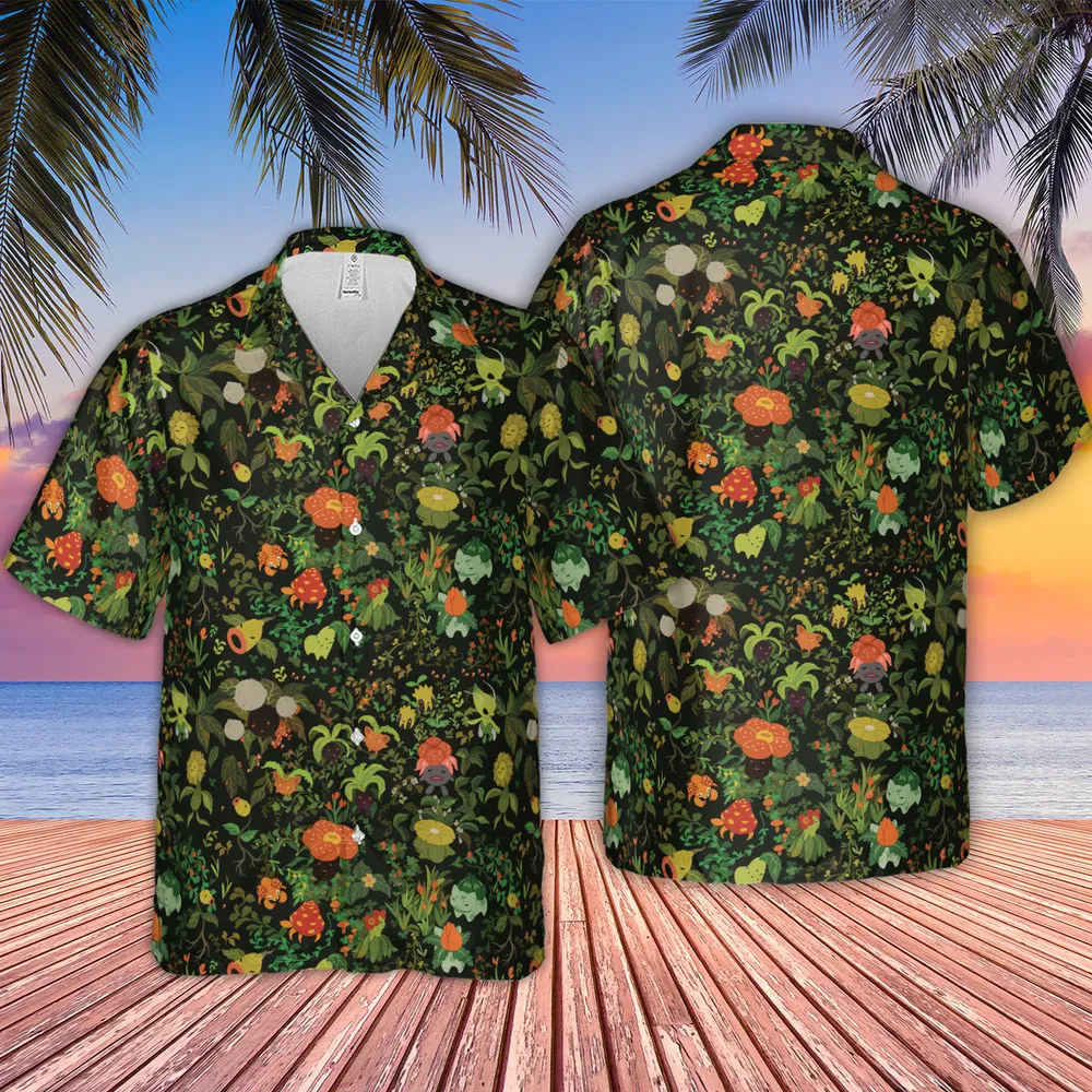 Grass Pokemon Patterns Hawaiian Shirt - 2