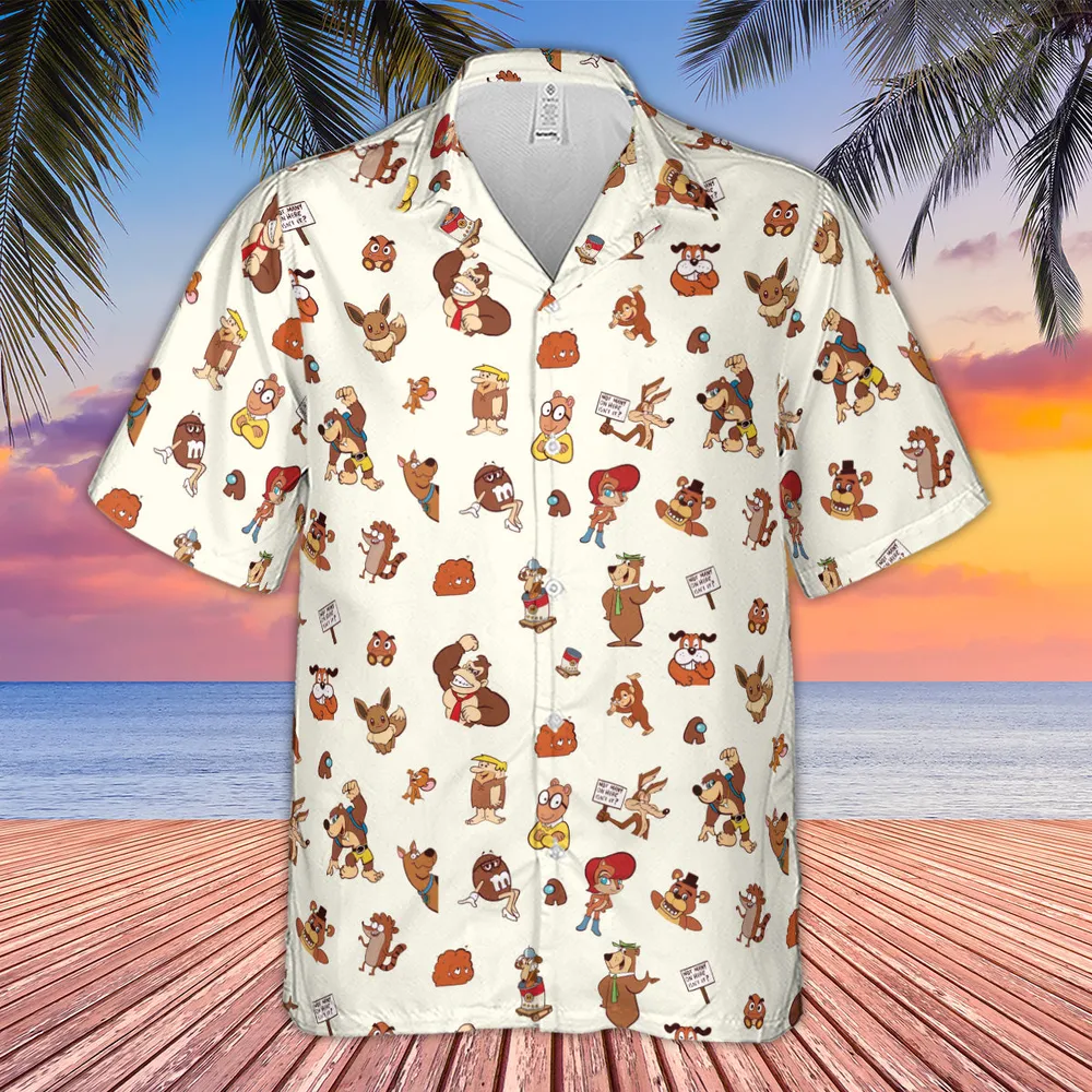 Famous Cartoon Characters in Brown Hawaiian Shirt - 4