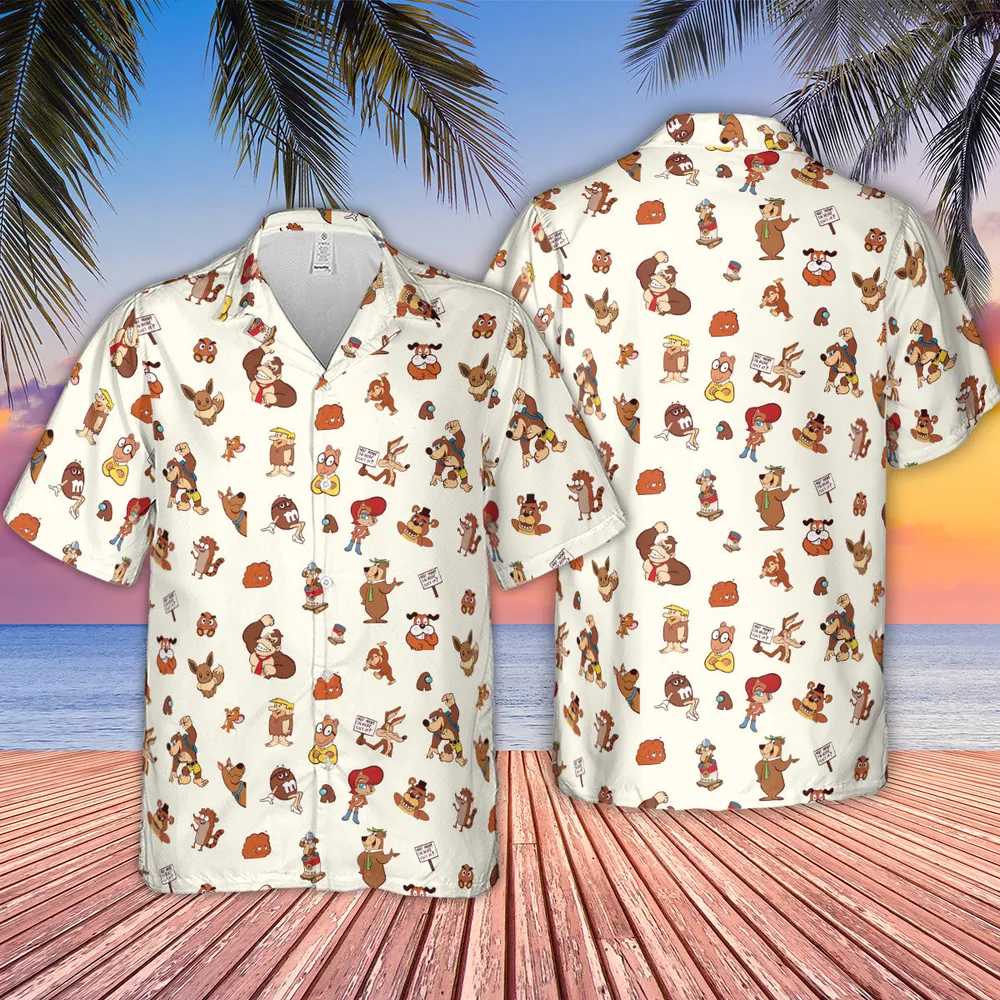Famous Cartoon Characters in Brown Hawaiian Shirt - 2