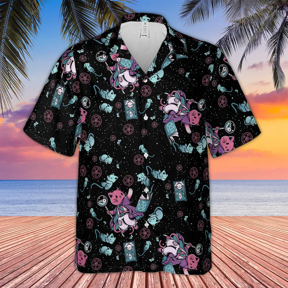 Necromancer Cat Pattern Hawaiian Shirt - 3