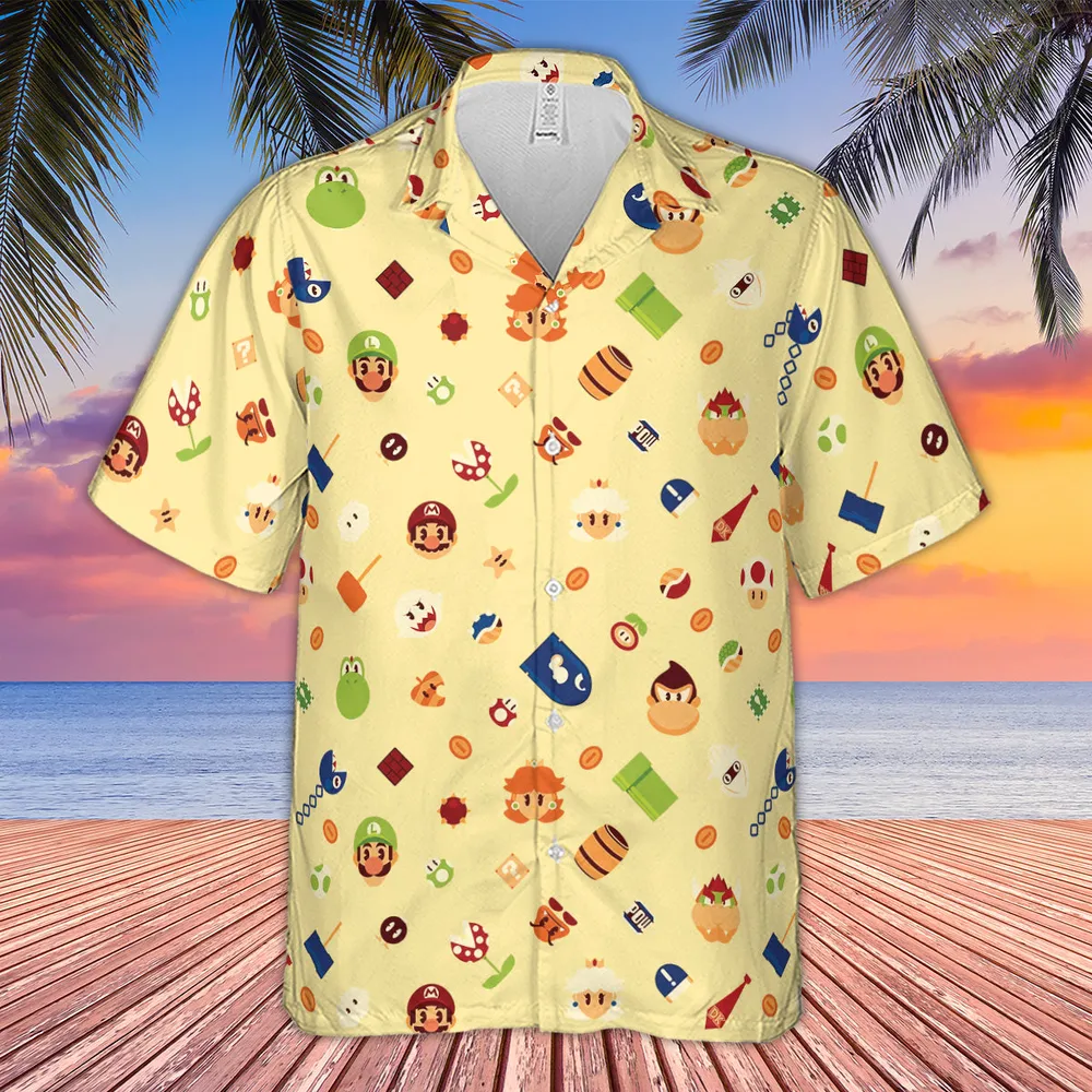 Mario and Friends Pattern Hawaiian Shirt - 4