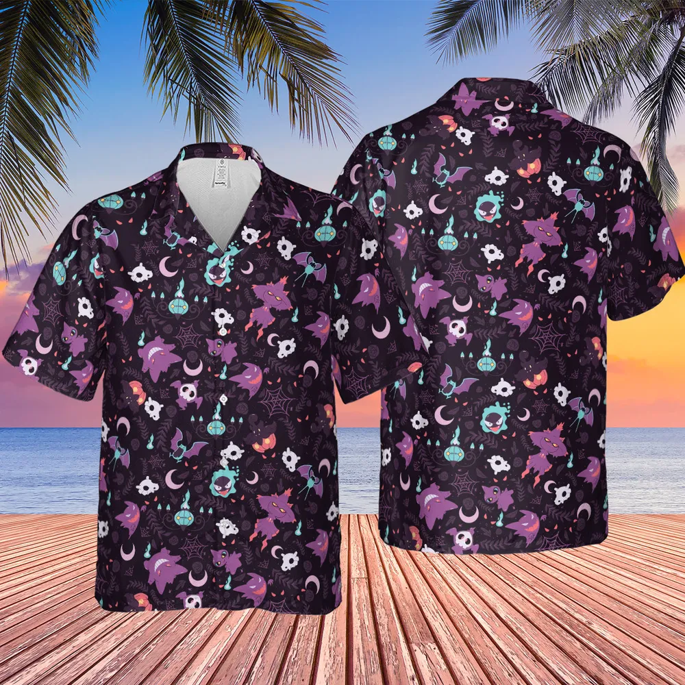 Lavender Town Pokemon Pattern Hawaiian Shirt - 4
