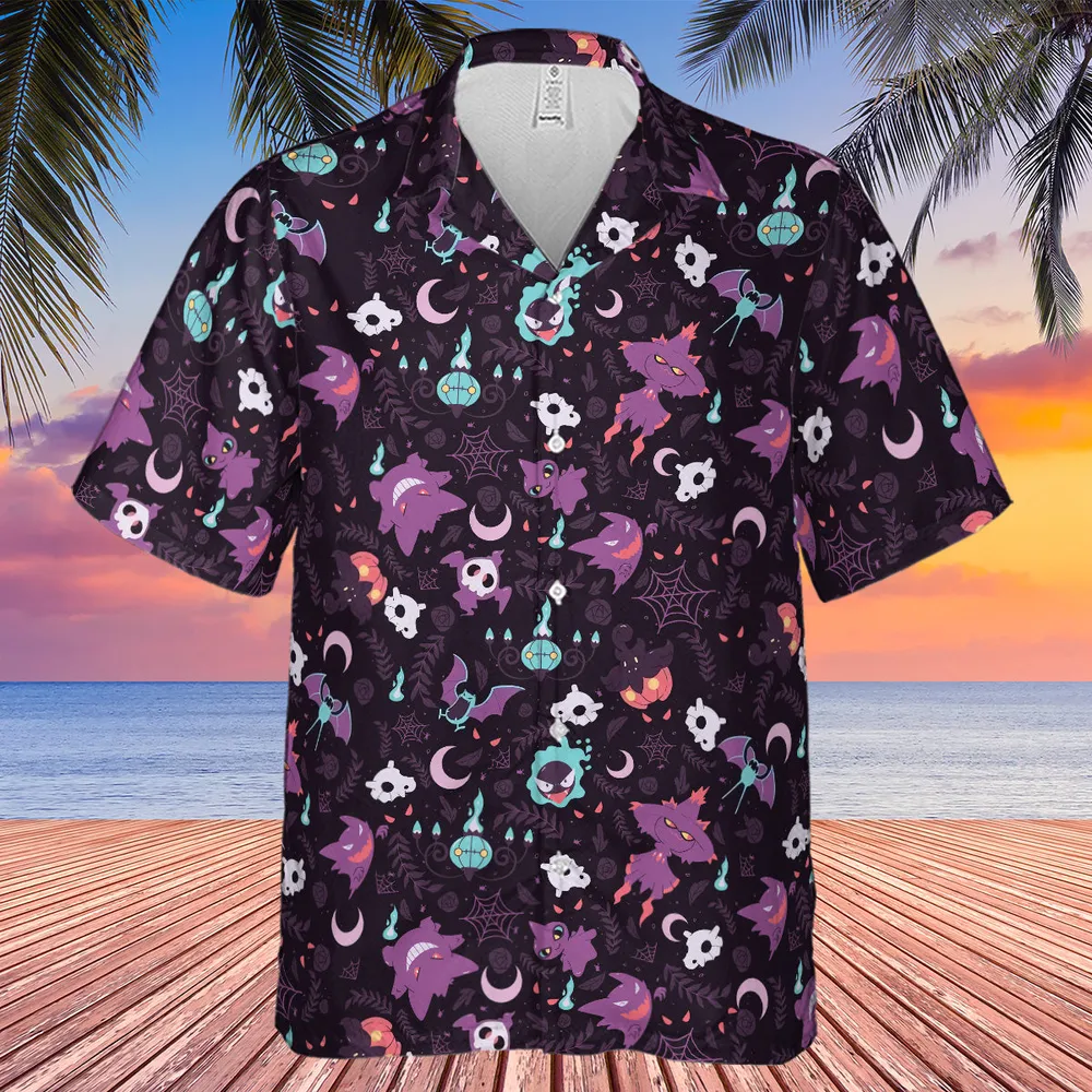Lavender Town Pokemon Pattern Hawaiian Shirt - 3