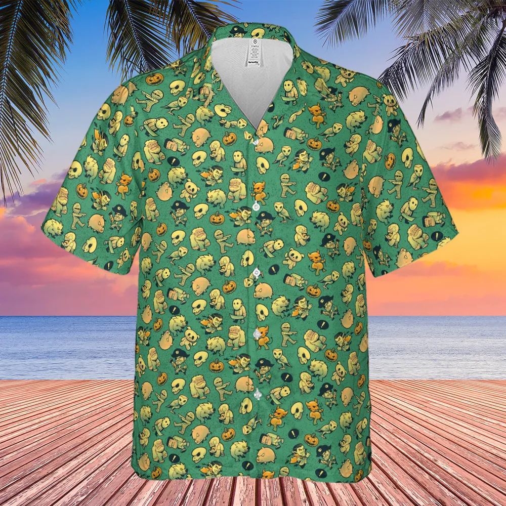 Terror Attack Cute Horror Characters Halloween Hawaiian Shirt - 3
