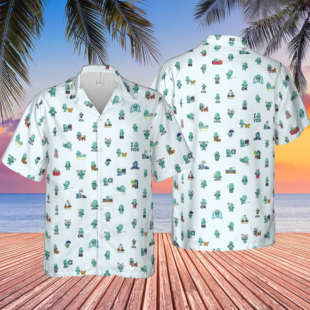 Kawai Cthulhu Pattern Hawaiian Shirt - 4