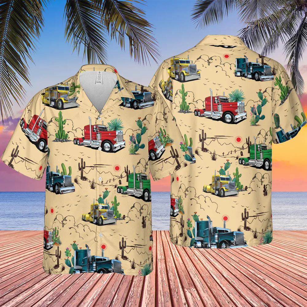 Peterbilt Semi Truck Pattern Hawaiian Shirt - 2