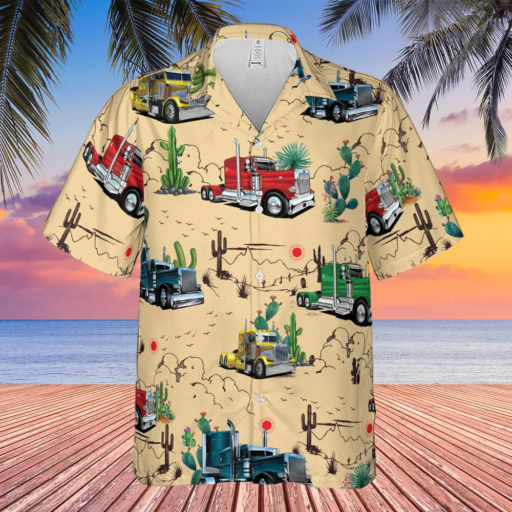 Peterbilt Semi Truck Pattern Hawaiian Shirt - 4