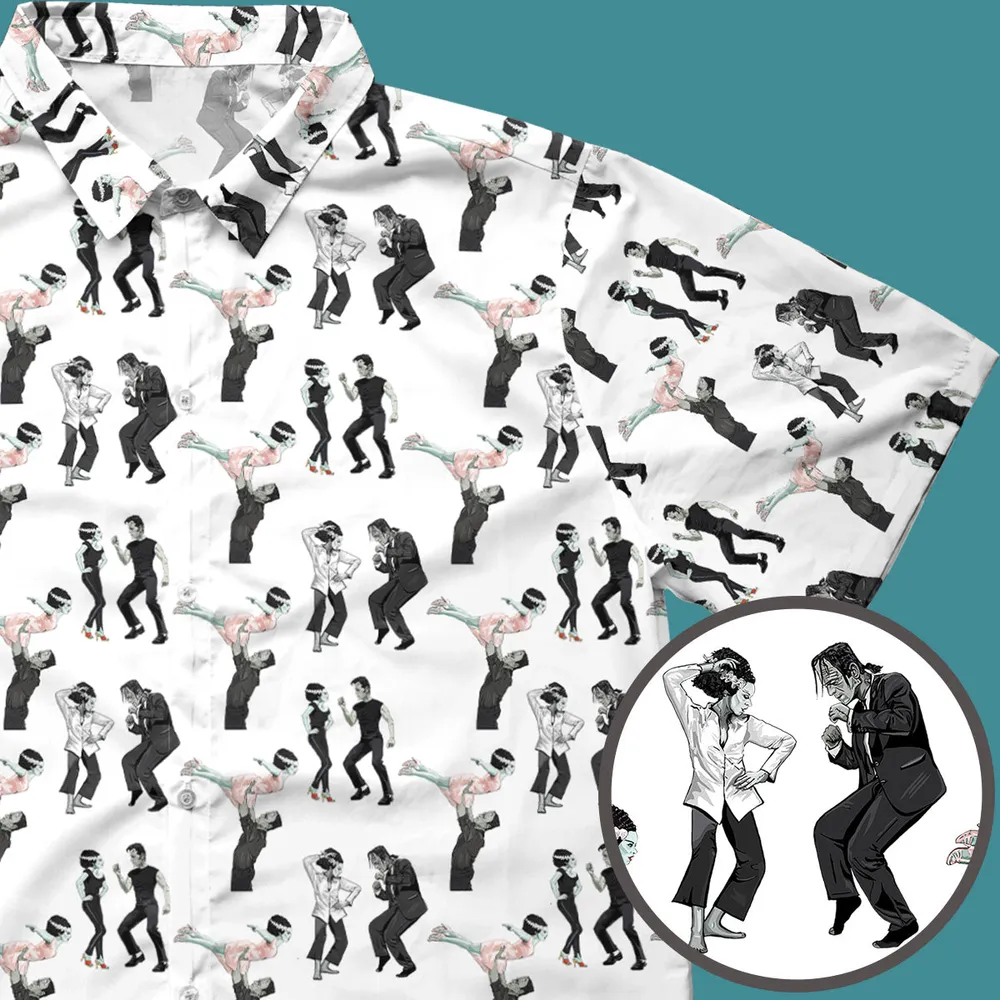 Frankenstein And Bride Dance Movies Dance Scene Mashup Hawaiian Shirt - 8