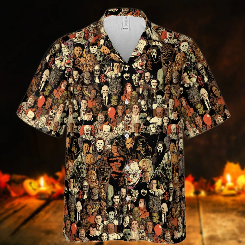 Horror Movie Characters Halloween Pattern Hawaiian Shirt - 4
