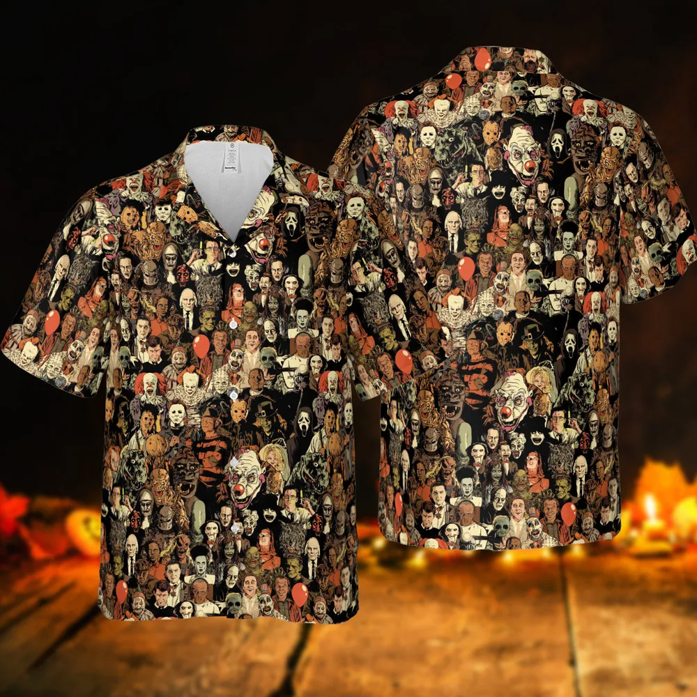 Horror Movie Characters Halloween Pattern Hawaiian Shirt - 5