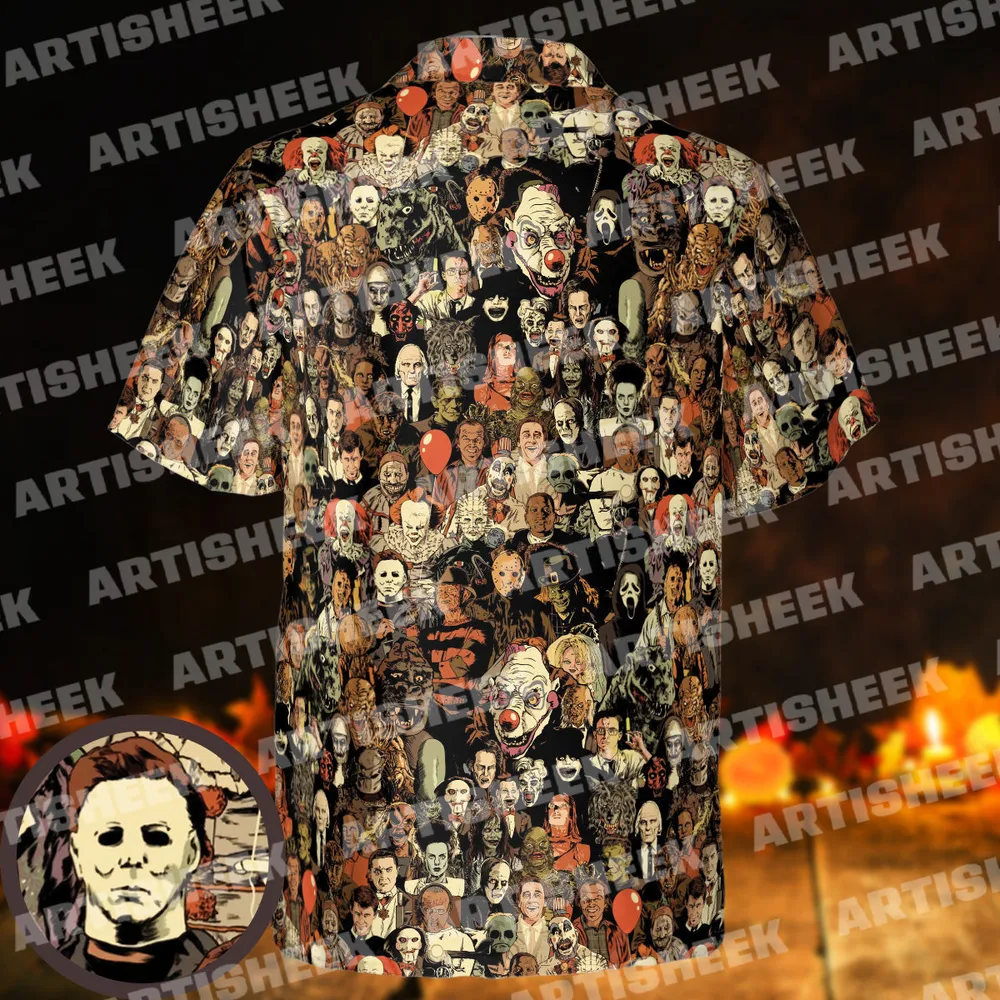 Horror Movie Characters Halloween Pattern Hawaiian Shirt - 3
