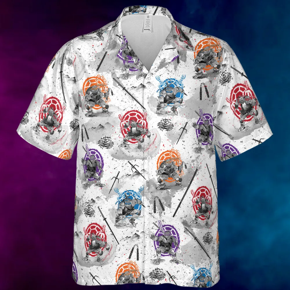 TMNT Characters Sumi-E Pattern Hawaiian Shirt - 3