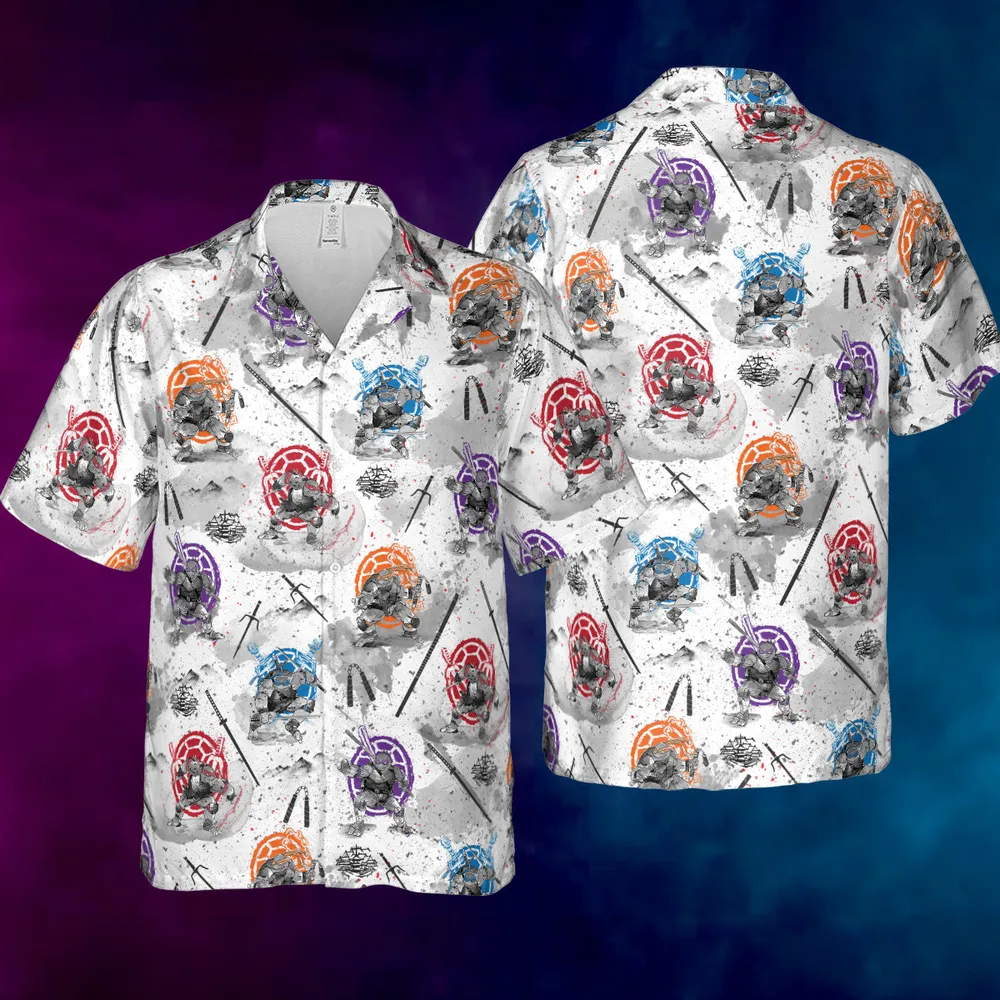 TMNT Characters Sumi-E Pattern Hawaiian Shirt - 4
