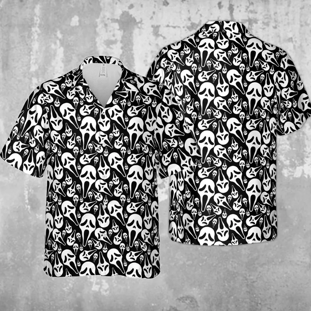 Ghostface Horror Movie Pattern Halloween Hawaiian Shirt - 4