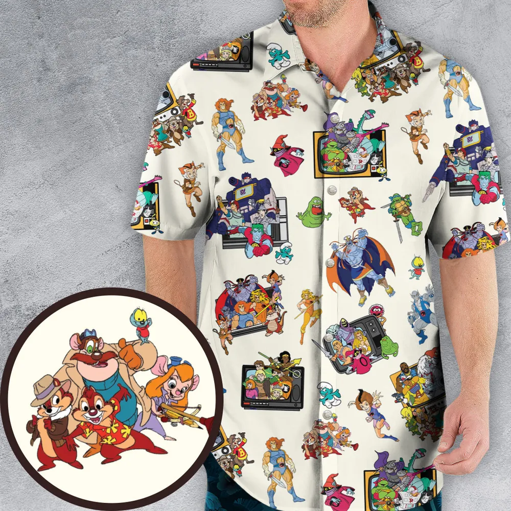 80s Famous Cartoon Characters Pattern Hawaiian Shirt - 5