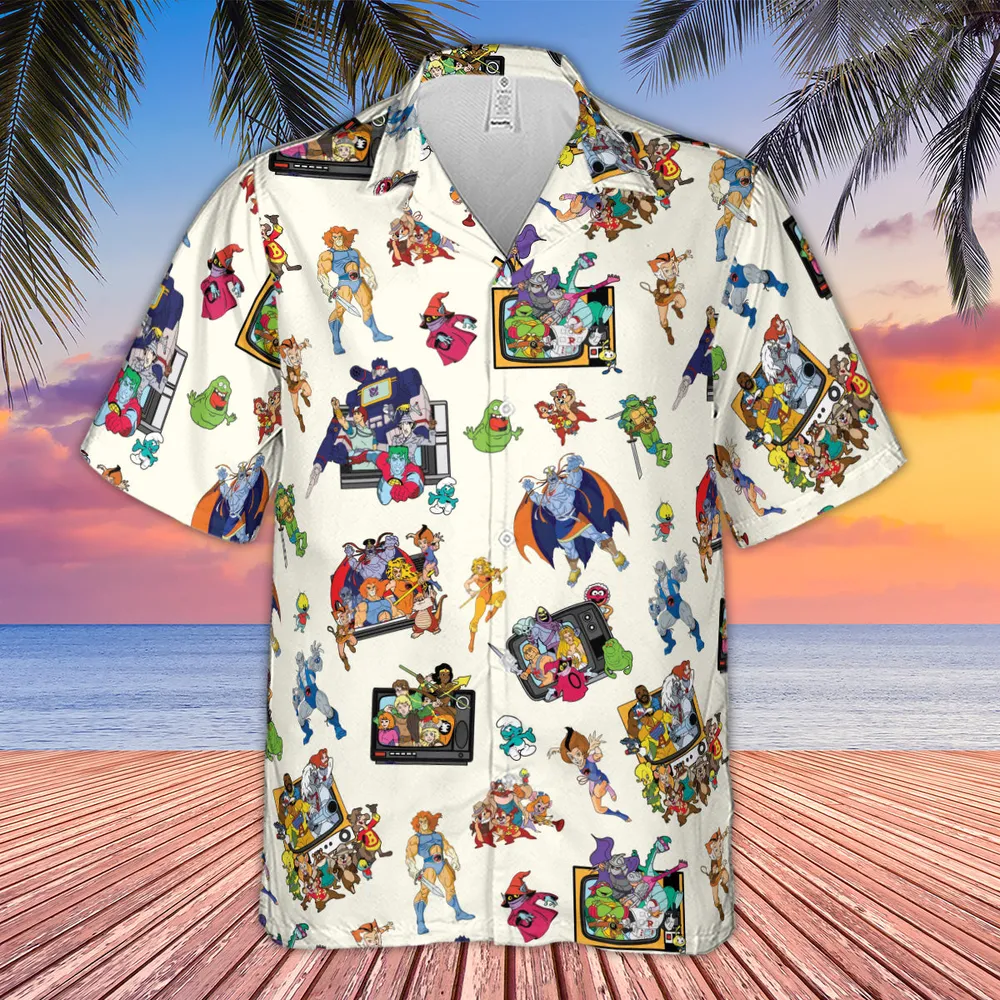80s Famous Cartoon Characters Pattern Hawaiian Shirt - 4