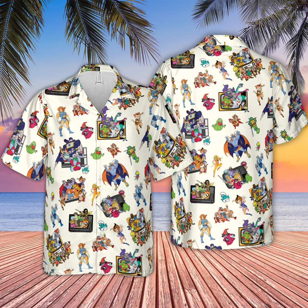 80s Famous Cartoon Characters Pattern Hawaiian Shirt - 2