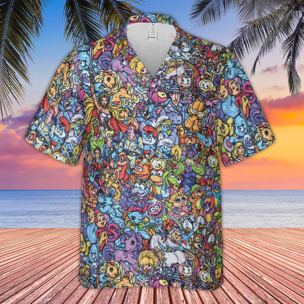 80s Throwback Cartoon Pattern Hawaiian Shirt - 4