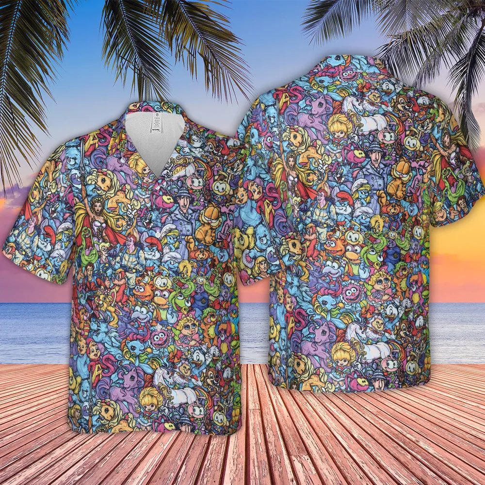 80s Throwback Cartoon Pattern Hawaiian Shirt - 2