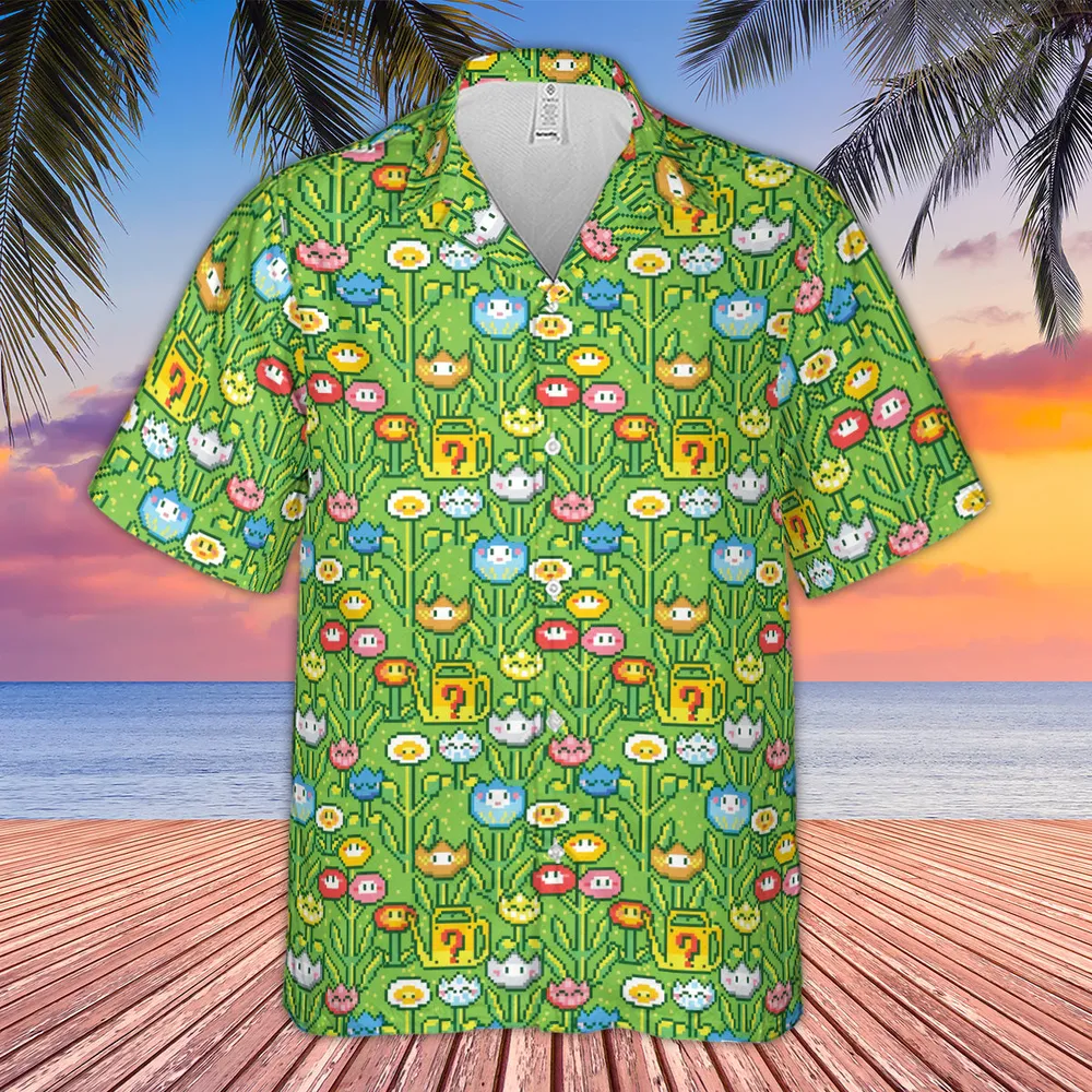 8bit Flower Garden Super Mario Pattern Hawaiian Shirt - 4