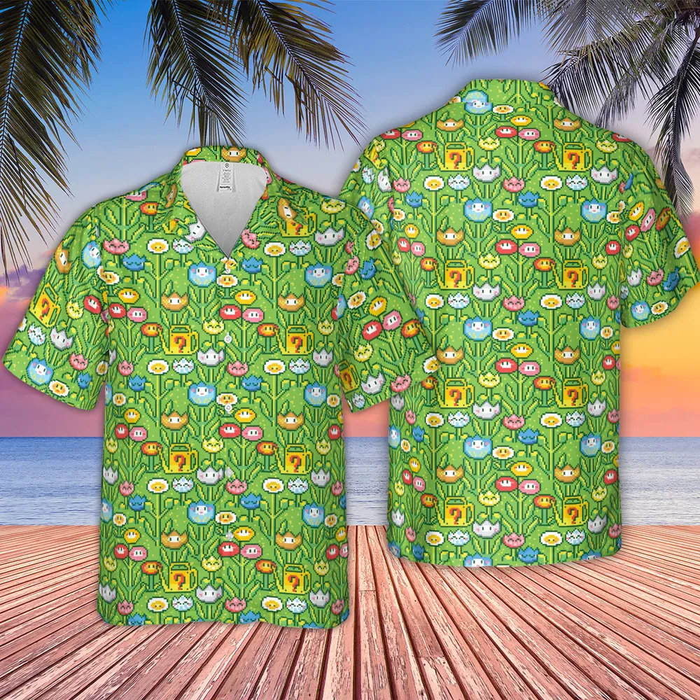 8bit Flower Garden Super Mario Pattern Hawaiian Shirt - 2